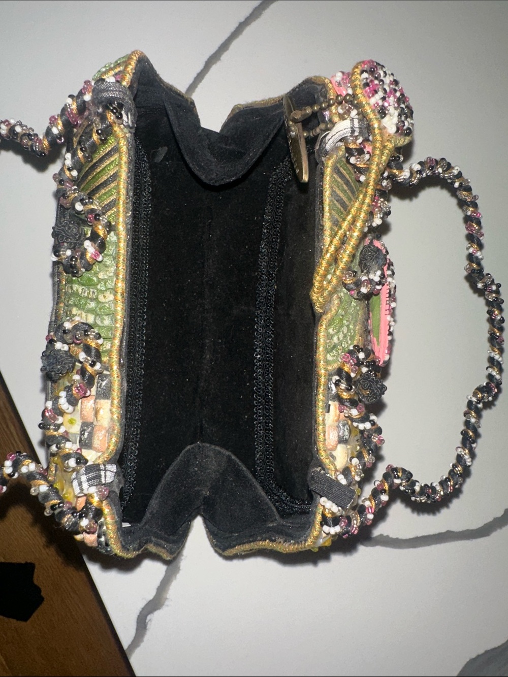 Mary Frances Pink Floral Beaded Mini Bag with Green Accents - Picture 6 of 8
